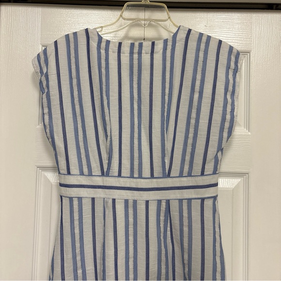 LOFT Blue and White Striped Button-Front V-Neck Dress - Picture 9 of 16